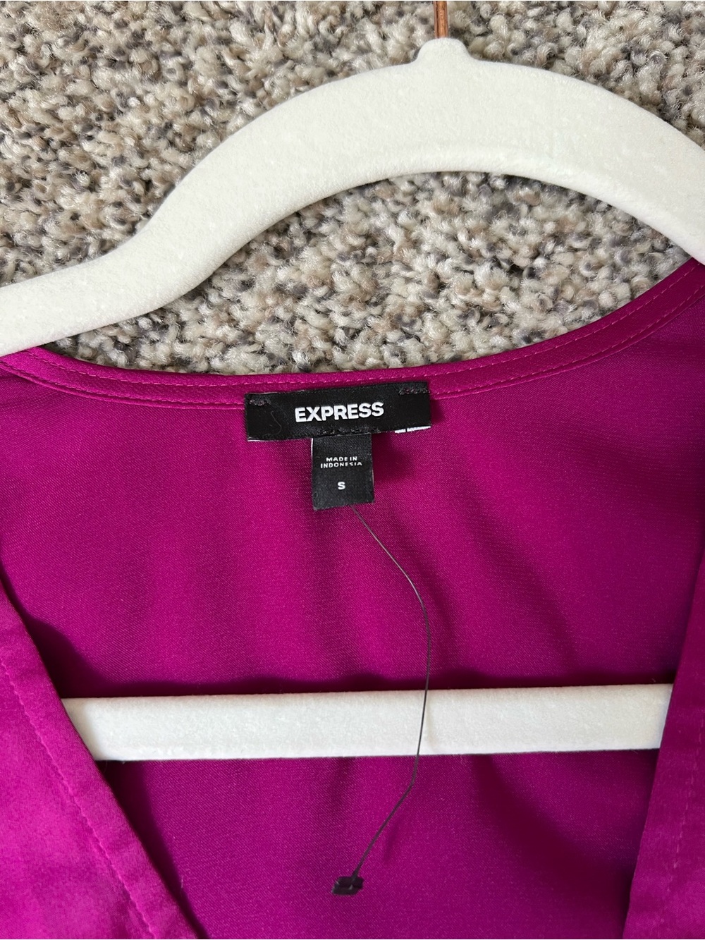 Express Fuchsia Satin Wrap-Style Blouse - Picture 3 of 3